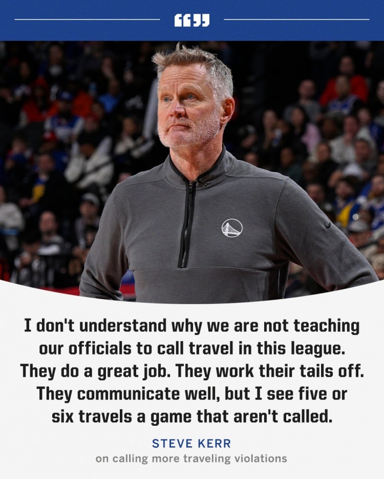 本賽季每隊(duì)場(chǎng)均0.43次走步 勇士聯(lián)盟第三少 僅多于鵜鶘湖人