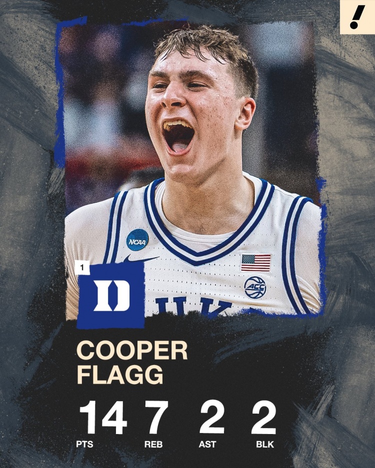 弗拉格瘋?cè)仔?2中6輕取14分7板4助2帽 幫助杜克大勝圣瑪麗山！